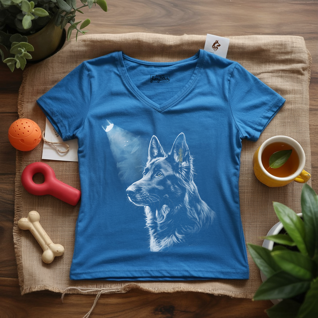 German Shepherd Silhouette Lady V-Neck