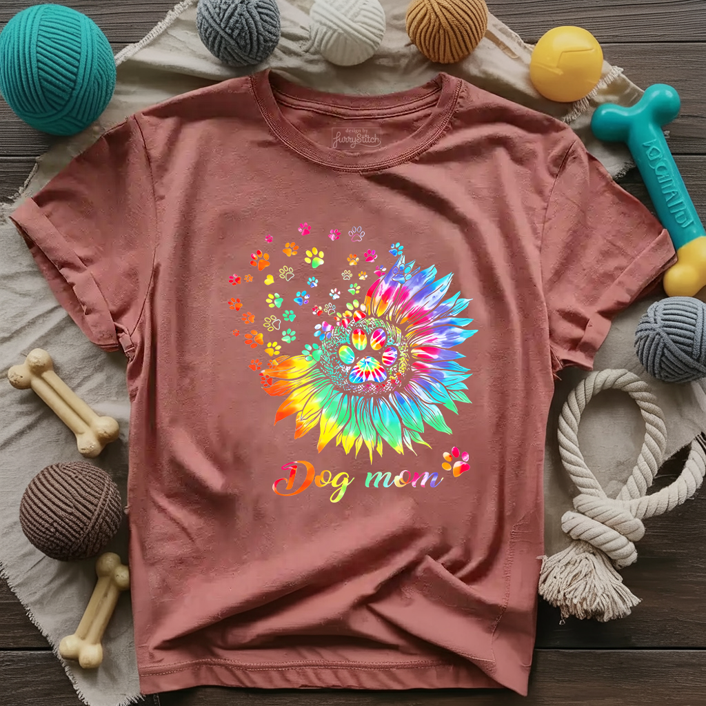 Tie-Dye Sunflower Dog Mom T-shirt