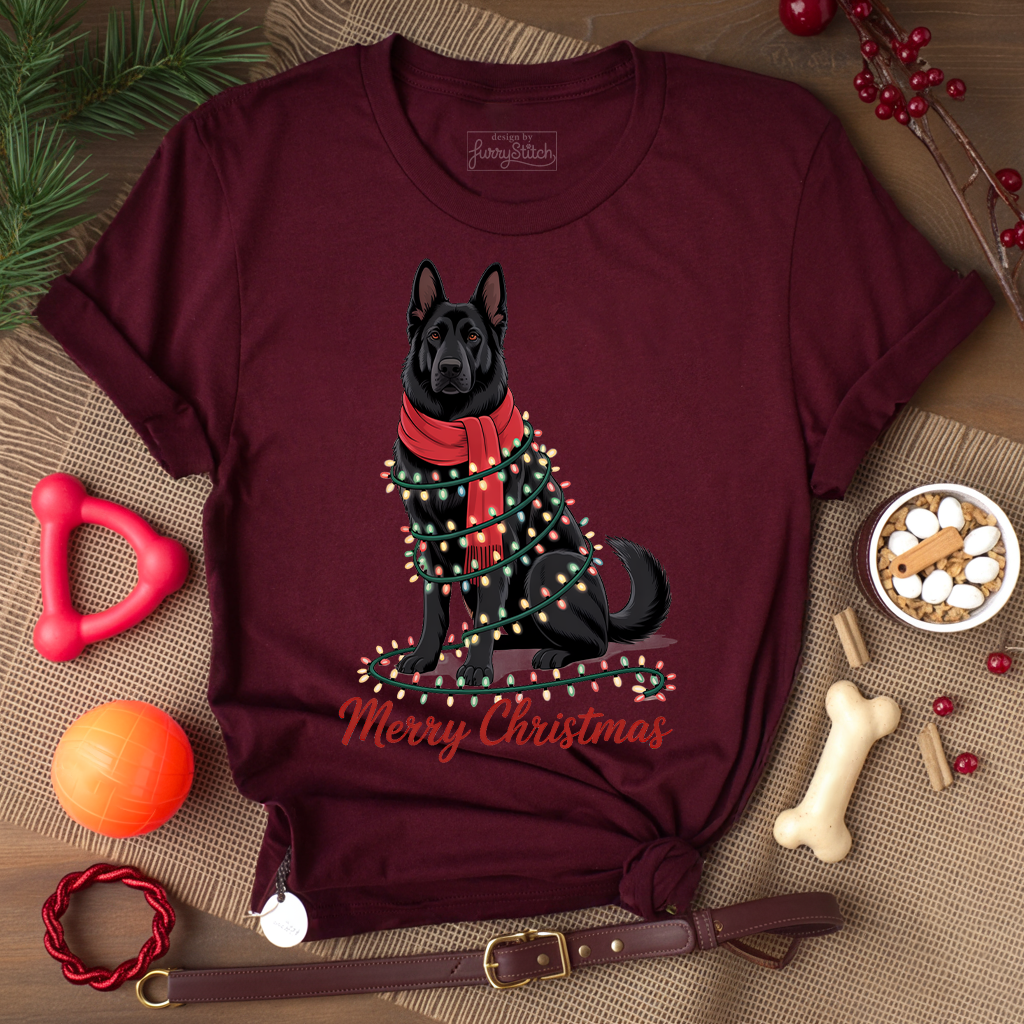 Black GSD Christmas Lights T-shirt