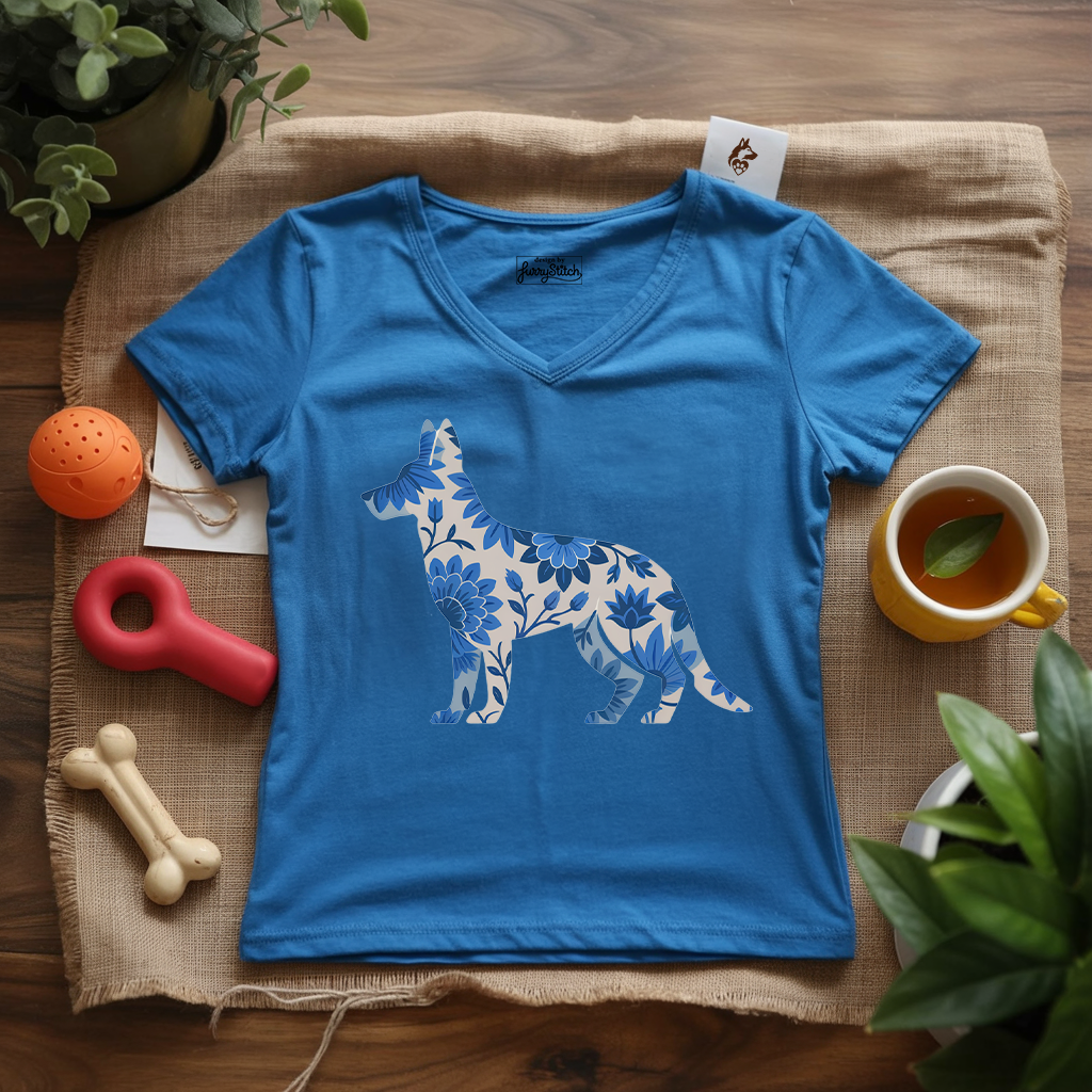 Blue Bloom Shepherd Lady V-Neck