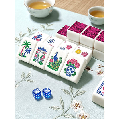 American Mahjong Game Set Pink Leopard and Champagne Design for Club and Family Games 160 Piece Engraved Acrylic Set with Storage Bag and Dice