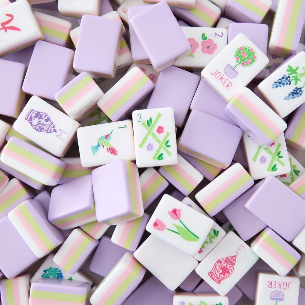 American Mahjong Tile Set Purple Layered Design for Family Game Nights 160 Piece Clear Engraved Acrylic Set with Carrying Bag