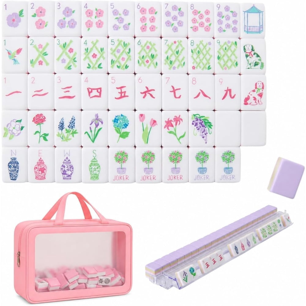 American Mahjong Tile Set Purple Layered Design for Family Game Nights 160 Piece Clear Engraved Acrylic Set with Carrying Bag