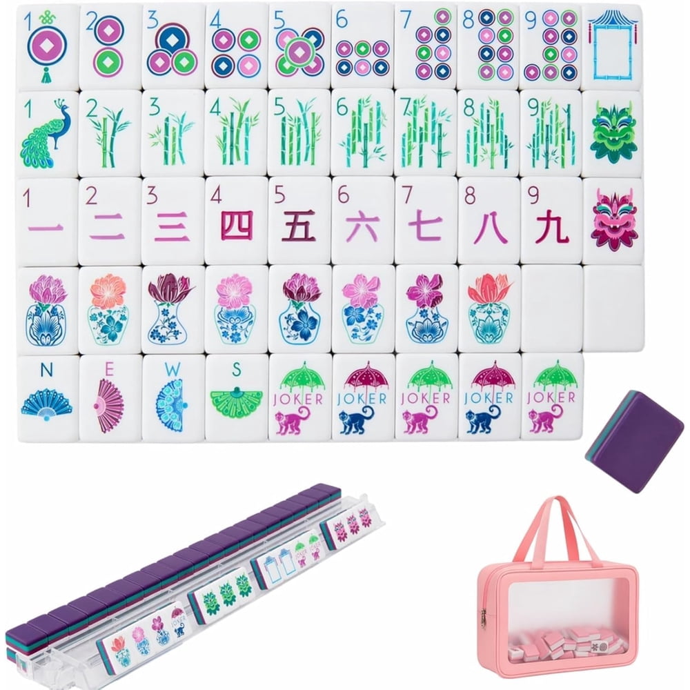 American Mahjong Tile Set Purple Layered Design for Family Game Nights 160 Piece Clear Engraved Acrylic Set with Carrying Bag