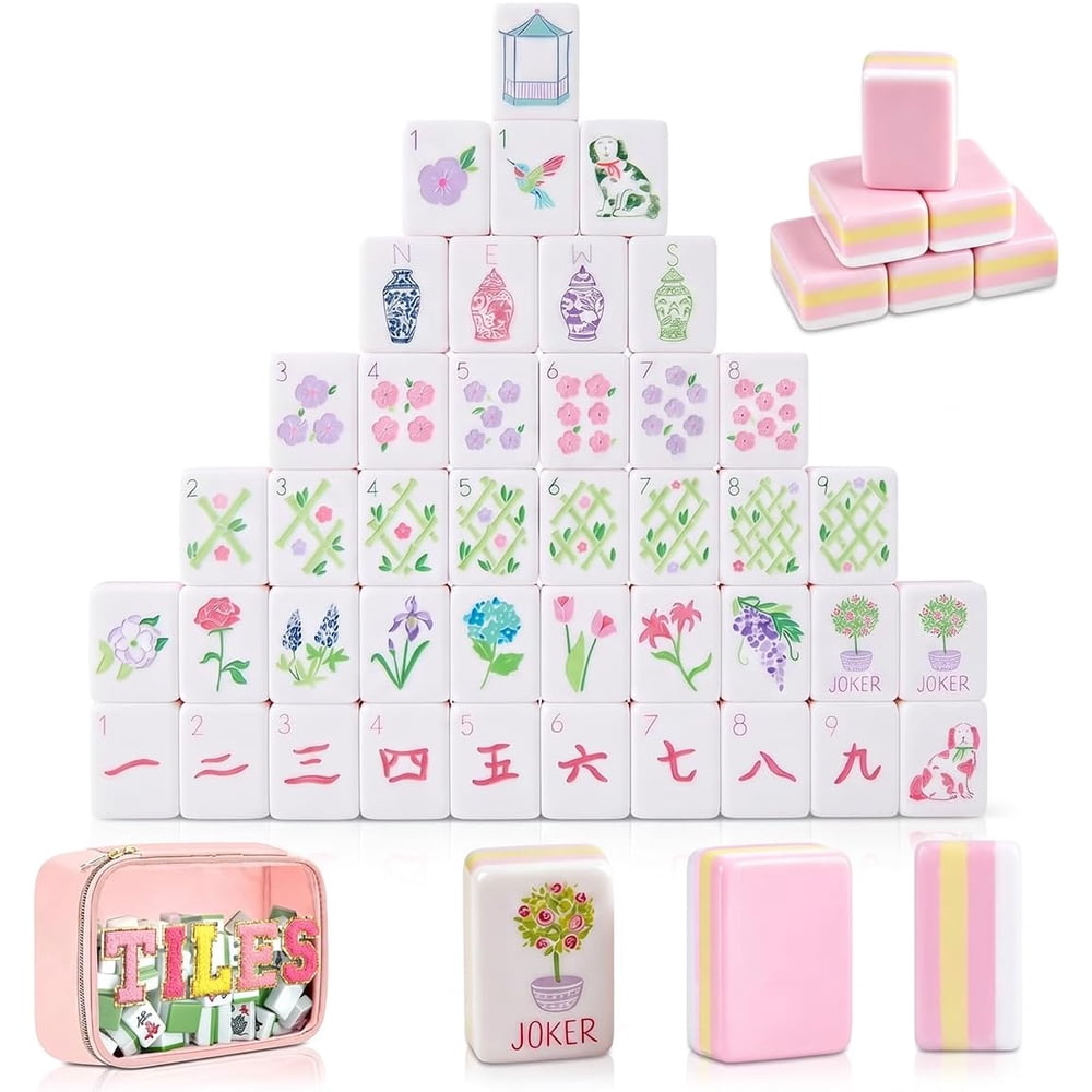 American Mahjong Tile Set Clear Engraved Layered Design for Home and Travel Games 160 Piece Mini Acrylic Set with Storage Bag