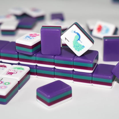 American Mahjong Tile Set Purple Layered Design for Family Game Nights 160 Piece Clear Engraved Acrylic Set with Carrying Bag