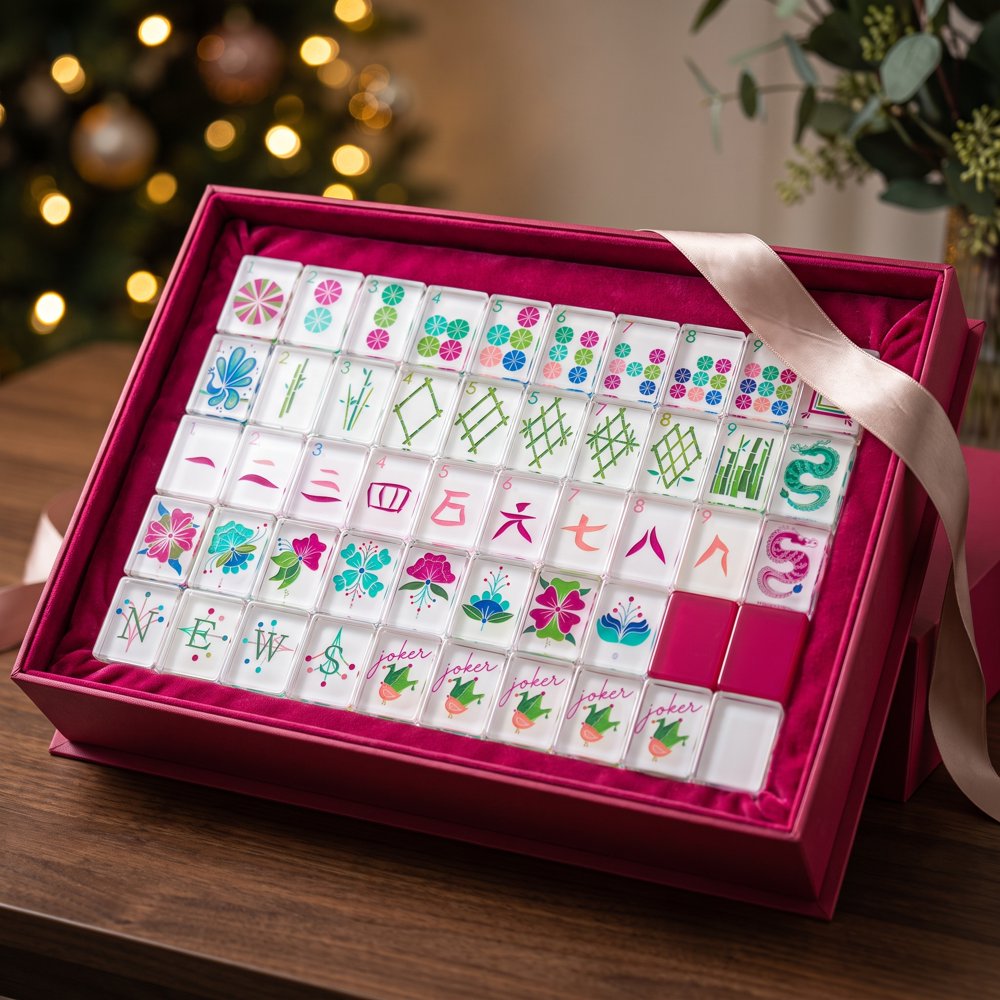 American Mahjong Game Set Classic Engraved Design for Game Nights and Travel 160 Piece Four Layer Acrylic Set with Accessories