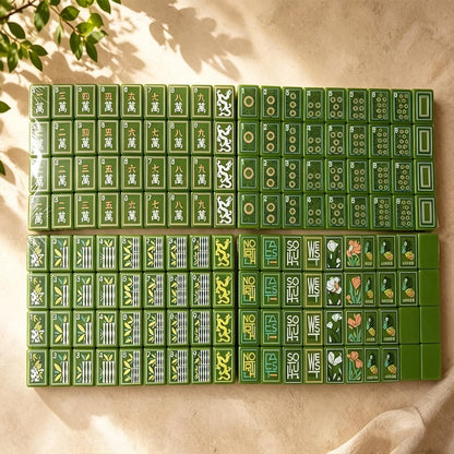 American Mahjong Game Set Green Botanical Design for Club and Travel Games 160 Piece Three Layer Engraved Acrylic Set with Accessories