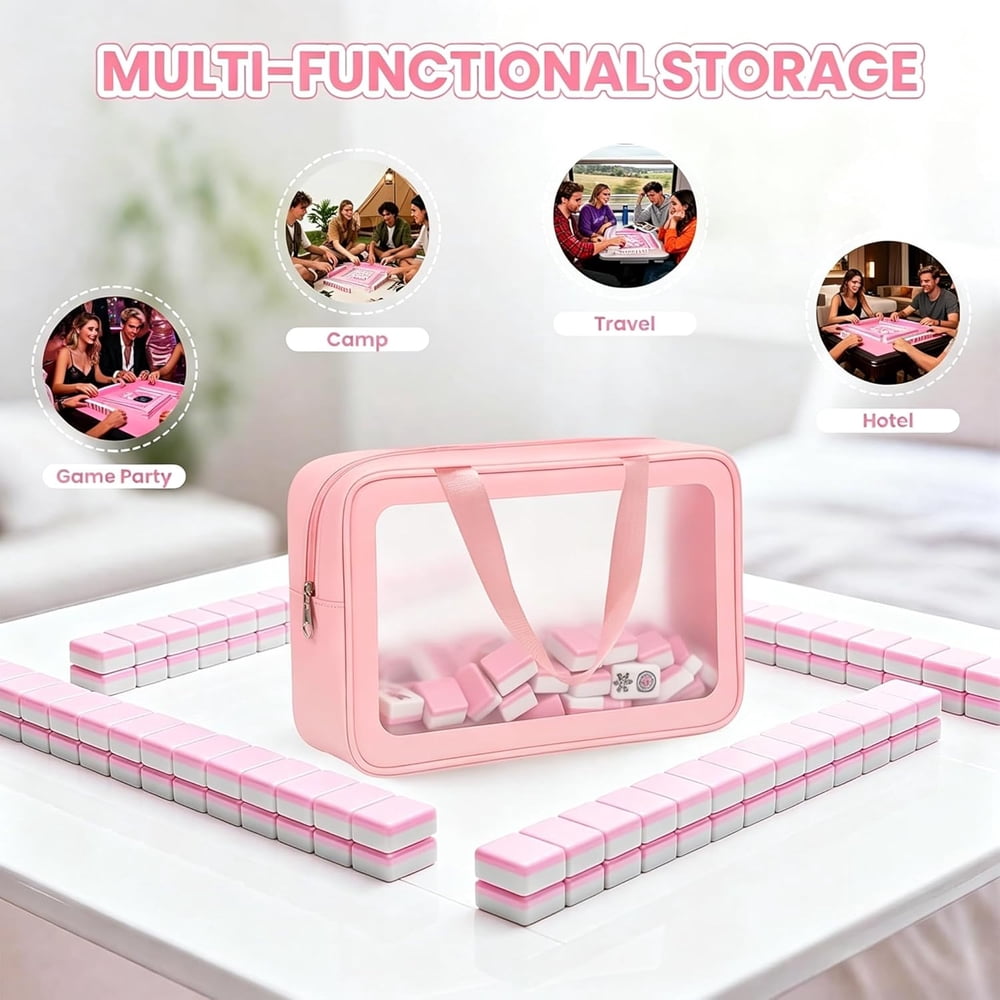 American Mahjong Tile Set Purple Layered Design for Family Game Nights 160 Piece Clear Engraved Acrylic Set with Carrying Bag
