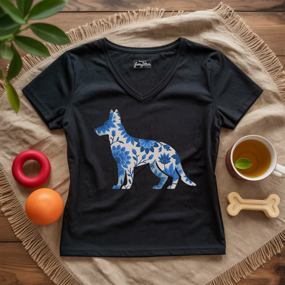 Blue Bloom Shepherd Lady V-Neck