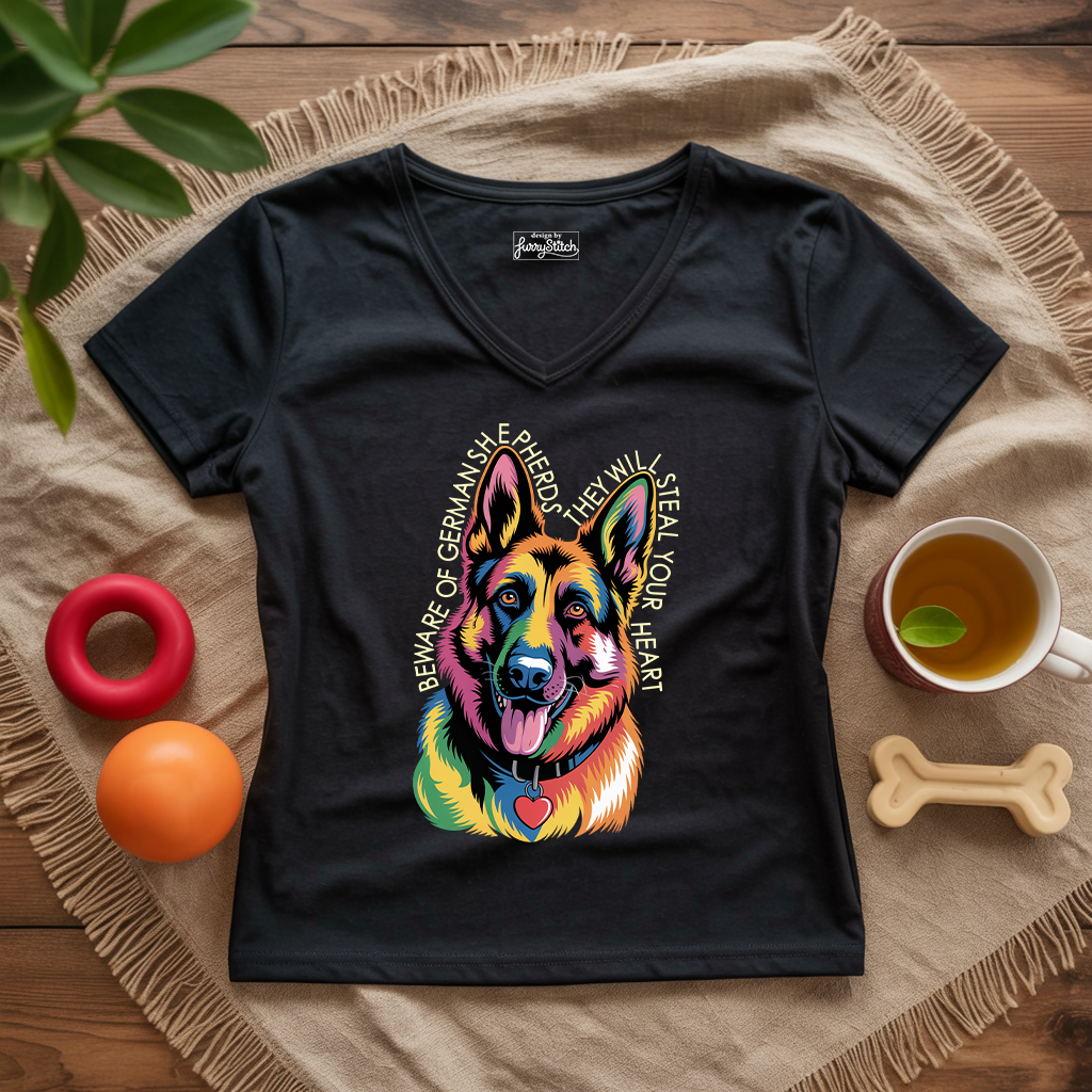 Beware Of German Shepherd Lady V-Neck