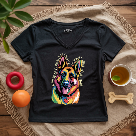 Beware Of German Shepherd Lady V-Neck
