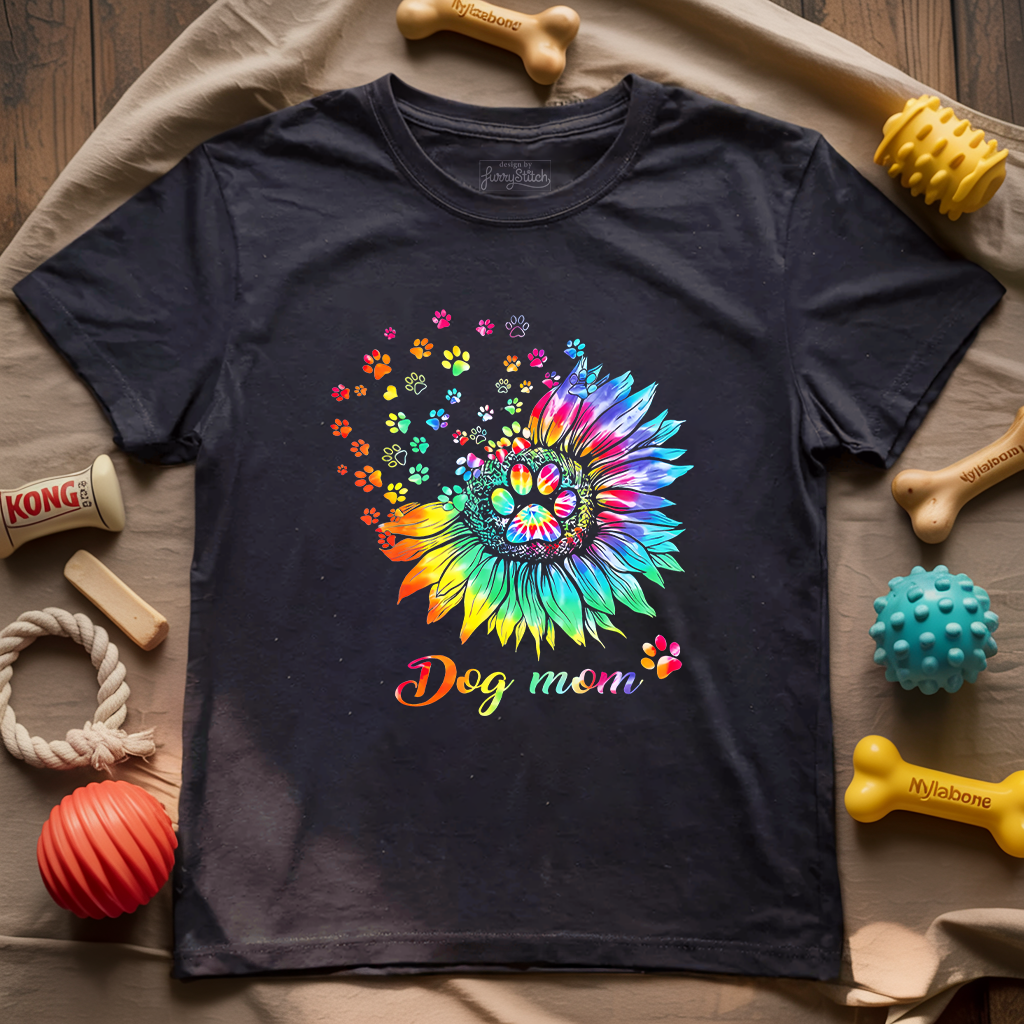 Tie-Dye Sunflower Dog Mom T-shirt