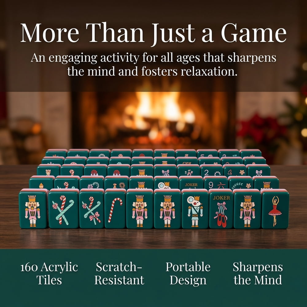 American Mahjong Tile Set Retro Pattern Design for Parties and Family Game Nights 160 Piece Acrylic Set with Carrying Bag