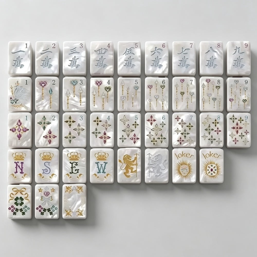 American Mahjong Tile Set Pearlescent Lion and Clover Design for Social Game Nights 160 Piece Acrylic Set