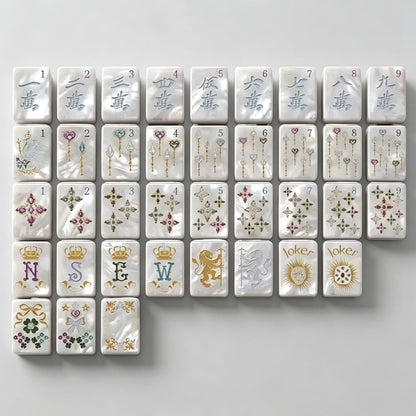 American Mahjong Tile Set Pearlescent Lion and Clover Design for Social Game Nights 160 Piece Acrylic Set