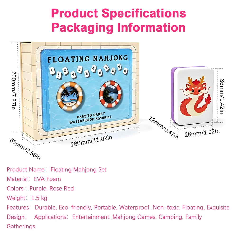 Floating American Mahjong Tile Set Pool Party Design for Beach and Outdoor Games 160 Piece Waterproof EVA Foam Set with Storage Bag