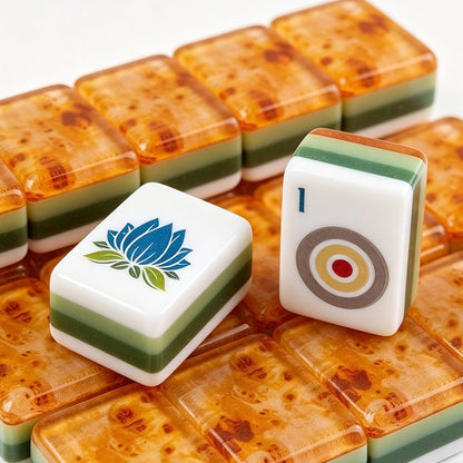 American Mahjong Tile Set Wood Grain Design for Family and Holiday Games 160 Piece Four Layer Acrylic Set