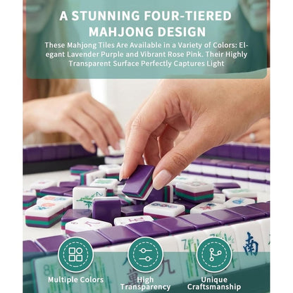 American Mahjong Game Set Paisley Travel Design for Adult and Family Games 160 Piece Four Layer Engraved Acrylic Kit with Bag and Dice