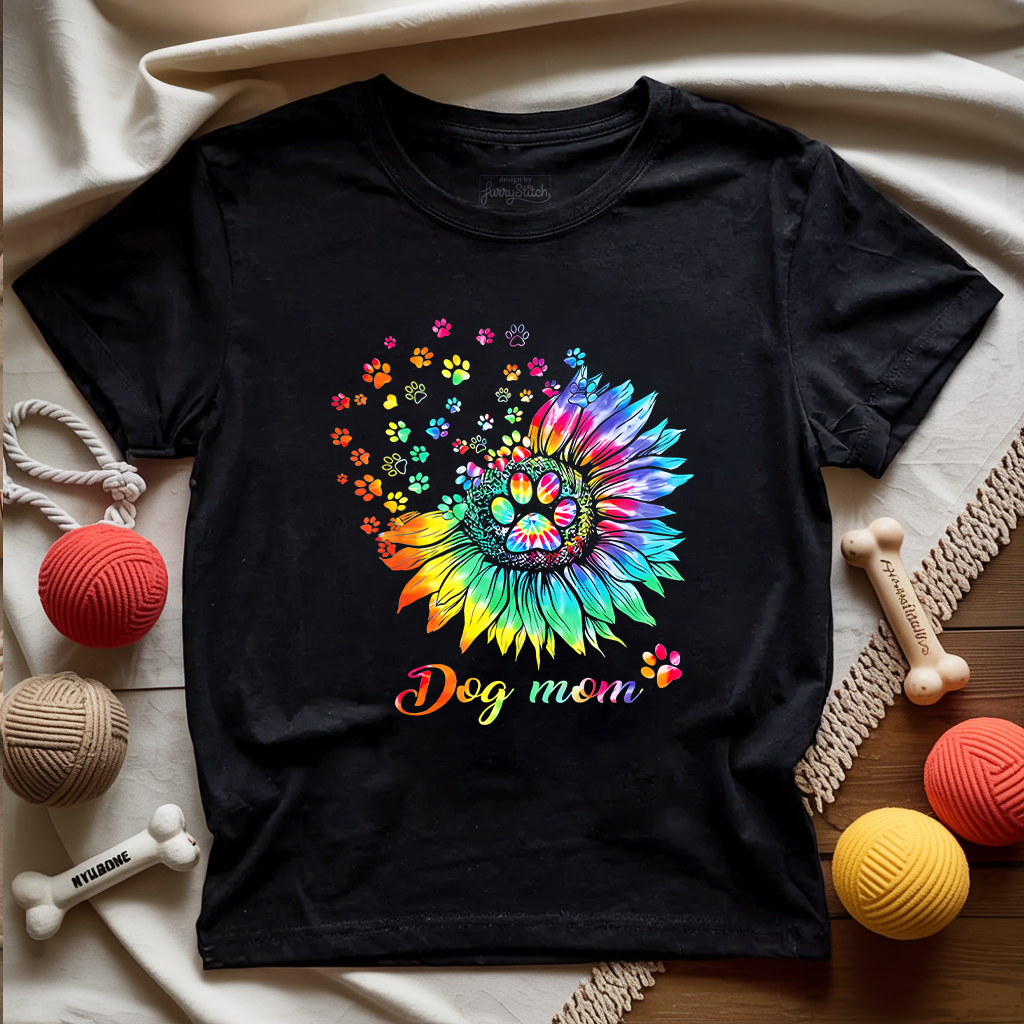 Tie-Dye Sunflower Dog Mom T-shirt
