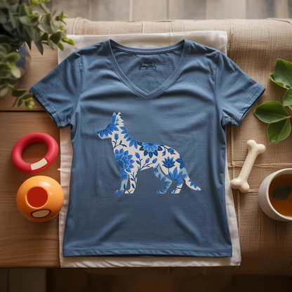 Blue Bloom Shepherd Lady V-Neck