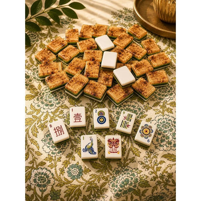 American Mahjong Game Set Tree Grain Design for Family Game Nights 160 Piece Layered Acrylic Set with Racks Pushers and Storage Bag