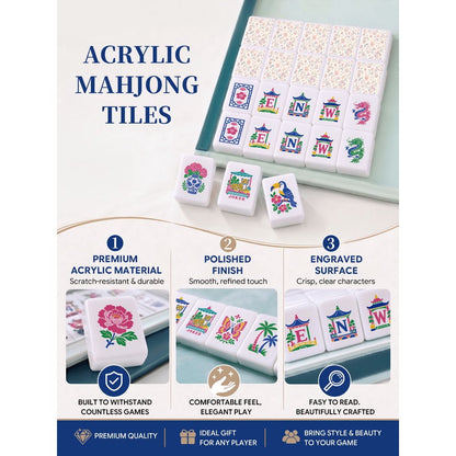 American Mahjong Game Set Pastel Moroccan Design for Club and Family Games 160 Piece Engraved Acrylic Set with Storage Bag and Dice