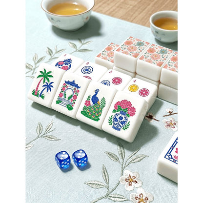 American Mahjong Game Set Pastel Pink and Teal Design for Club and Family Games 160 Piece Engraved Acrylic Set with Storage Bag and Dice