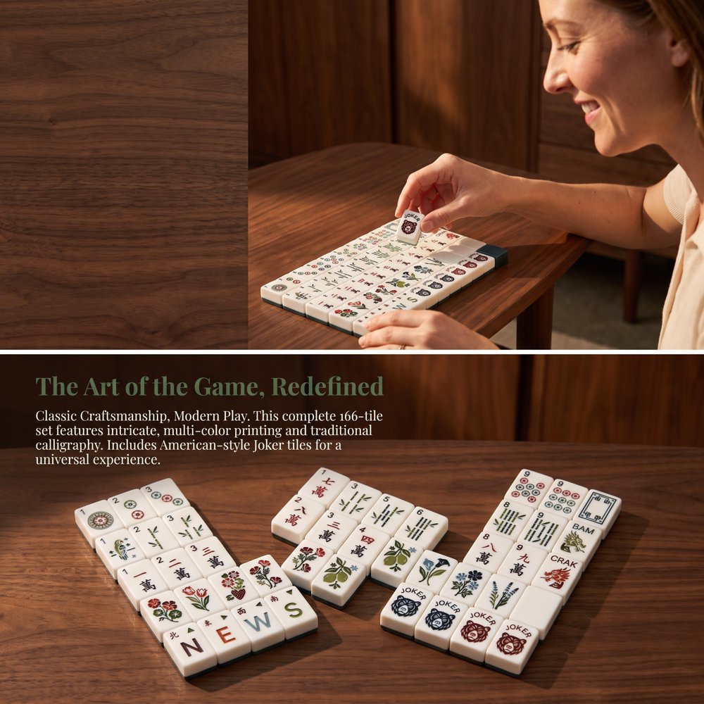 American Mahjong Game Set Dark Navy Vintage Design for Game Nights and Travel 160 Piece Four Layer Acrylic Set with Accessories