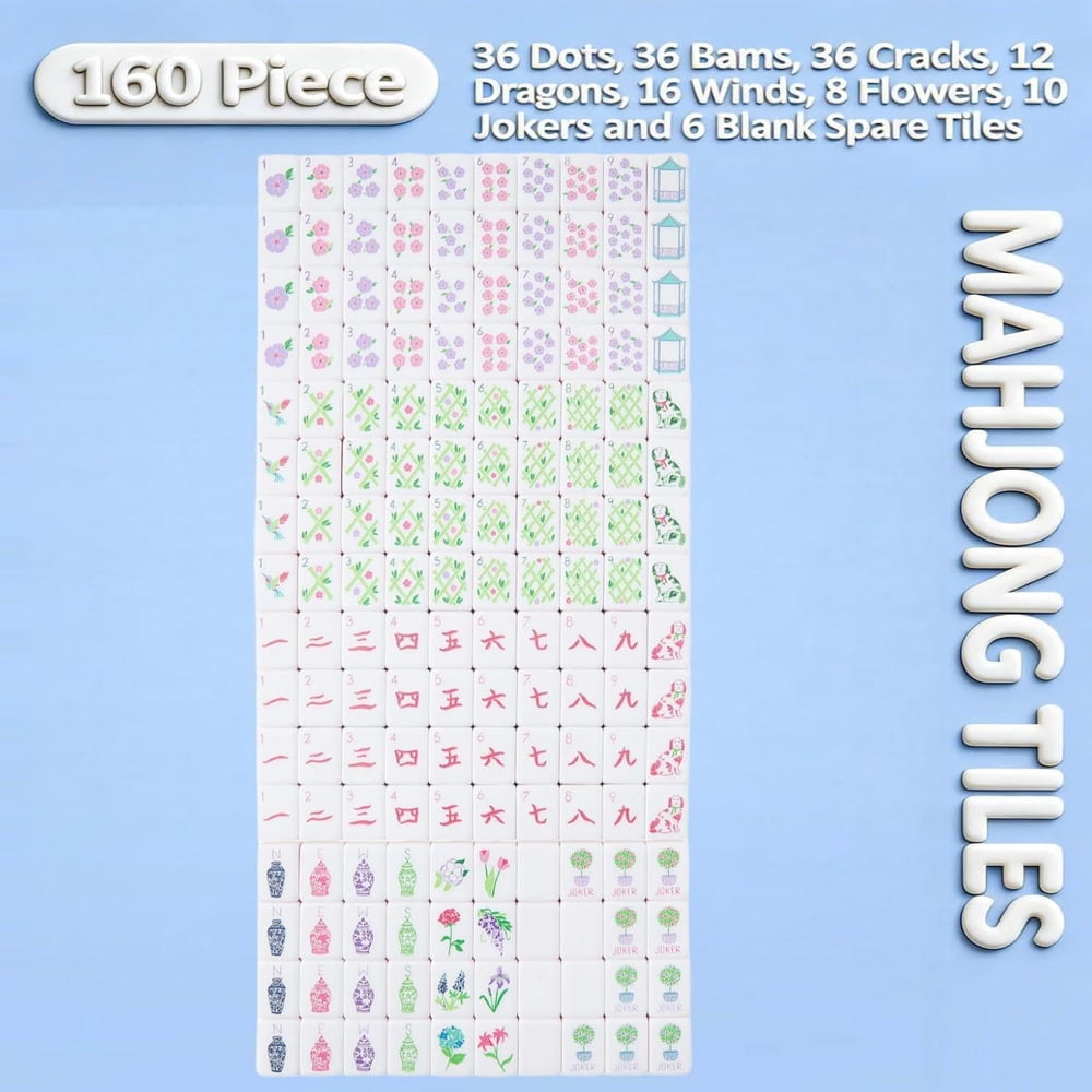 American Mahjong Tile Set Purple Layered Design for Family Game Nights 160 Piece Clear Engraved Acrylic Set with Carrying Bag