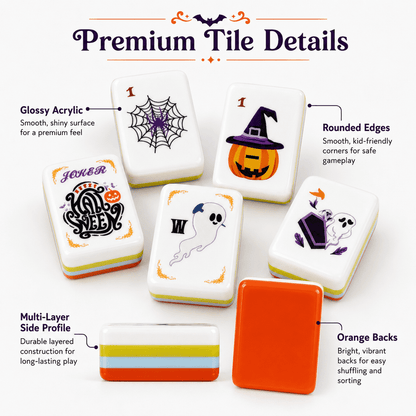 American Mahjong Tile Set Spooky Halloween Design for Family and Party Games 160 Piece Four Layer Acrylic Set