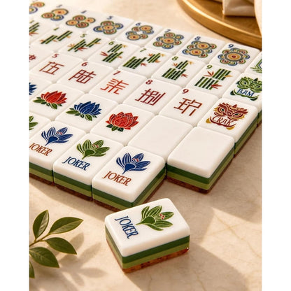 American Mahjong Game Set Tree Grain Design for Family Game Nights 160 Piece Layered Acrylic Set with Racks Pushers and Storage Bag