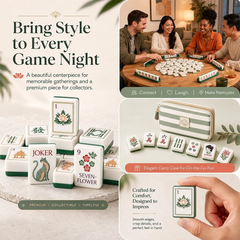 American Mahjong Tile Set Clear Engraved Layered Design for Adult Social Games 160 Piece Acrylic Set with Storage Bag
