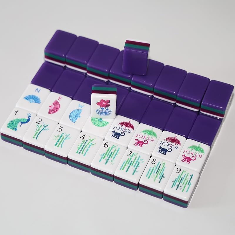 American Mahjong Tile Set Purple Layered Design for Family Game Nights 160 Piece Clear Engraved Acrylic Set with Carrying Bag