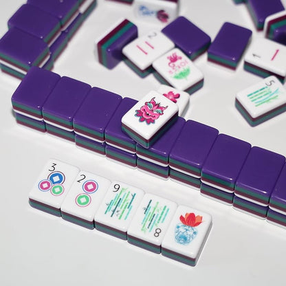 American Mahjong Tile Set Purple Layered Design for Family Game Nights 160 Piece Clear Engraved Acrylic Set with Carrying Bag