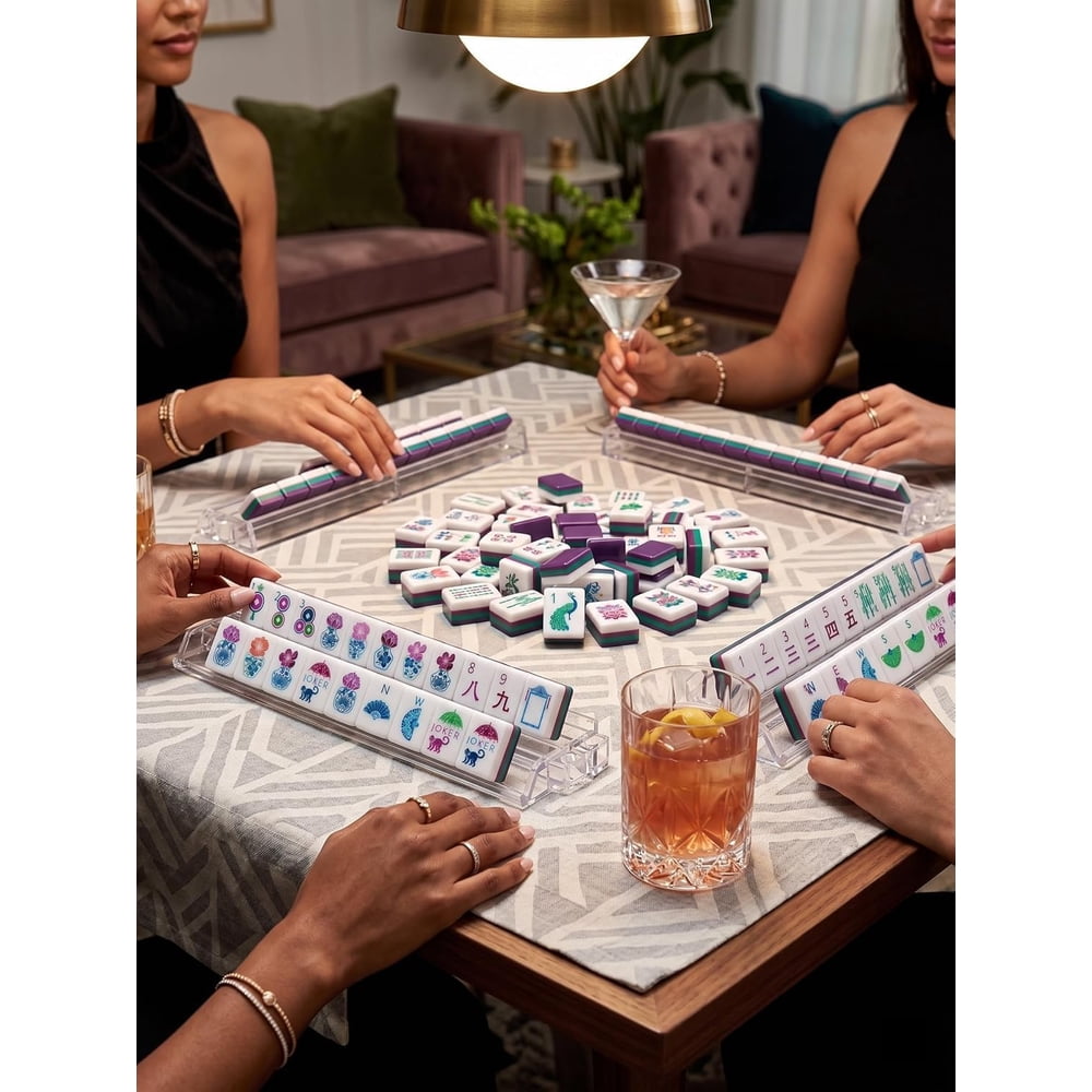 American Mahjong Tile Set Purple Layered Design for Family Game Nights 160 Piece Clear Engraved Acrylic Set with Carrying Bag