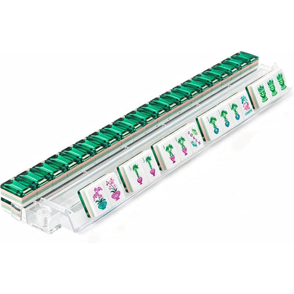 American Mahjong Tile Set Clear Engraved Four Layer Design for Home and Travel Games 160 Piece Acrylic Set with Storage Bag