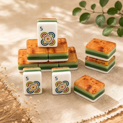 American Mahjong Tile Set Wood Grain Design for Family and Holiday Games 160 Piece Four Layer Acrylic Set
