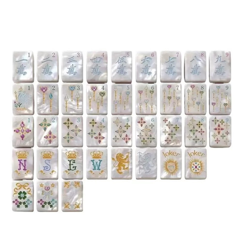 American Mahjong Tile Set Pearlescent Lion and Clover Design for Social Game Nights 160 Piece Acrylic Set