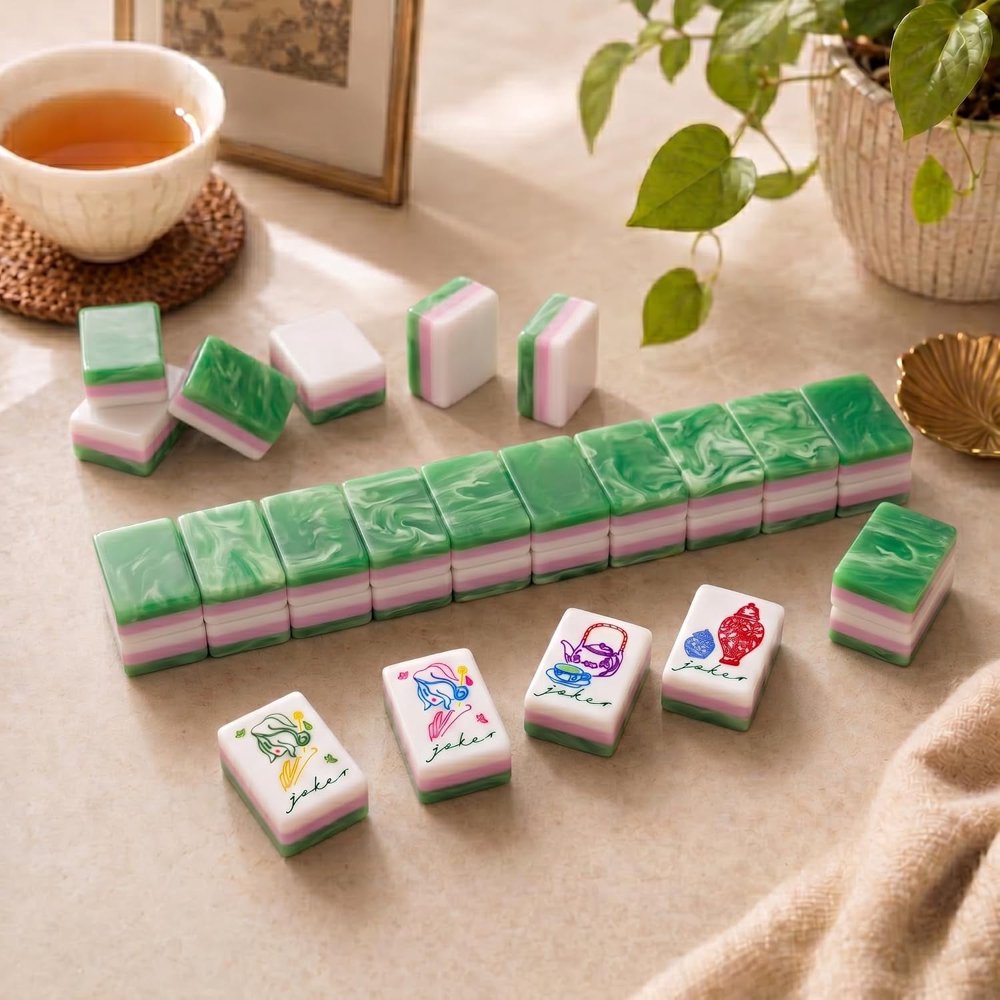 American Mahjong Tile Set Green Jade Texture Design for Home and Club Games 160 Piece Three Layer Acrylic Set