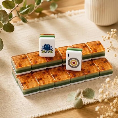American Mahjong Tile Set Wood Grain Design for Family and Holiday Games 160 Piece Four Layer Acrylic Set