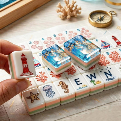 American Mahjong Tile Set Blue Ocean Design for Home and Travel Games Engraved Acrylic Tiles Only