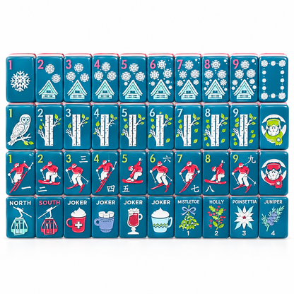 American Mahjong Tile Set Blue Winter Ski Design for Family Game Nights 160 Piece Acrylic Set