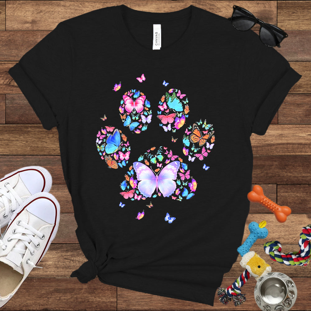 Dog Lover T-Shirt - Floral Butterfly Paw Print  - Bella Canvas T-Shirt - Presents For Dog Mom