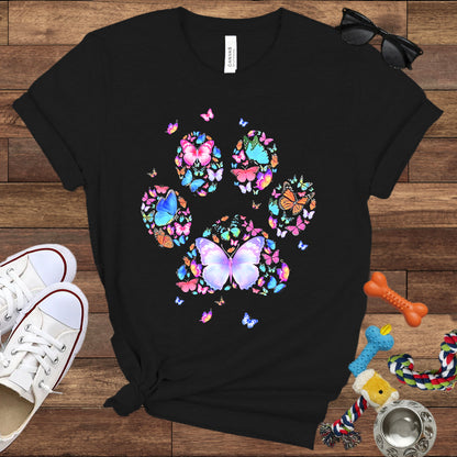 Dog Lover T-Shirt - Floral Butterfly Paw Print  - Bella Canvas T-Shirt - Presents For Dog Mom