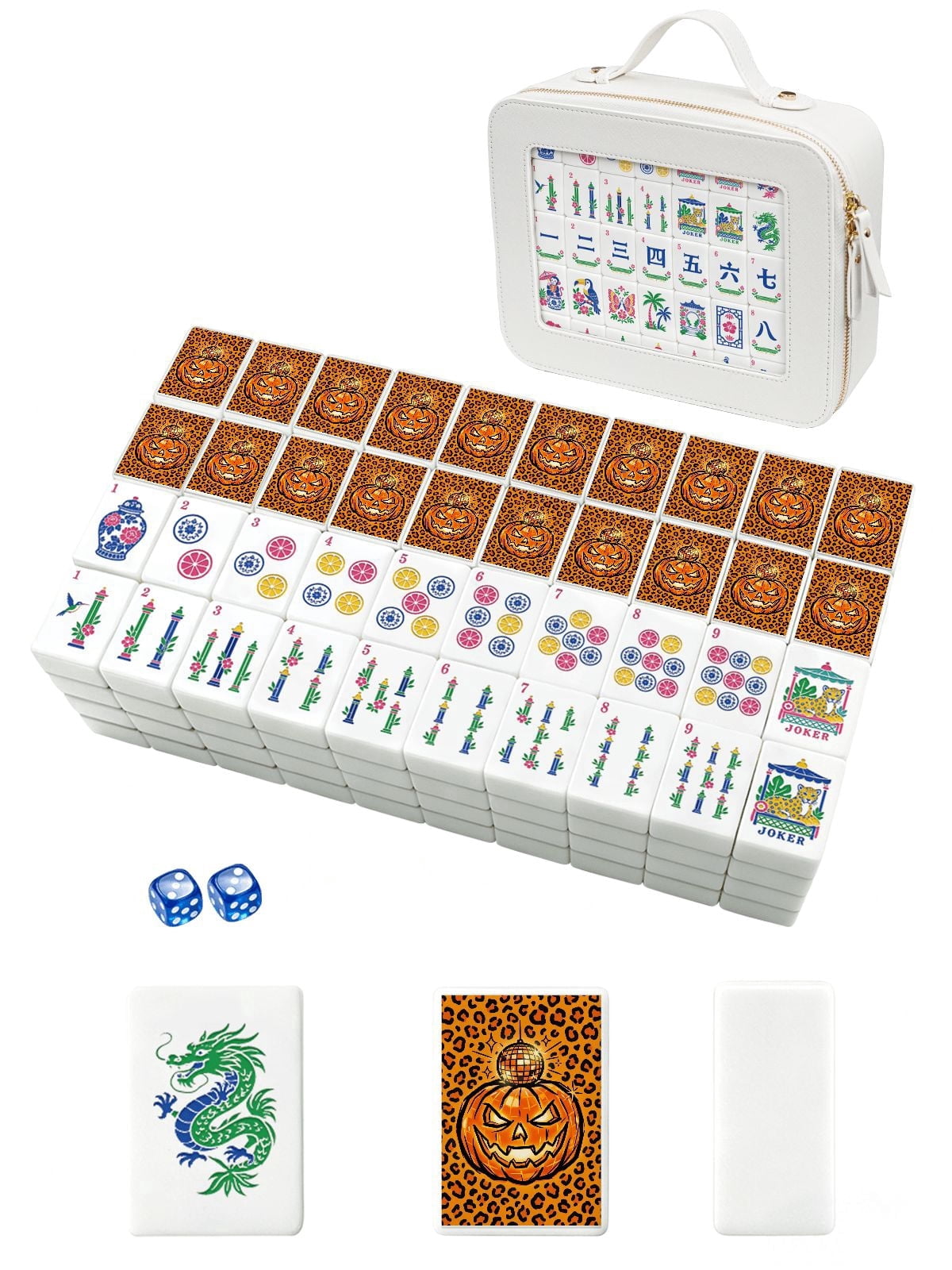 American Mahjong Tile Set Halloween Disco Pumpkin Design for Club Game Nights 160 Piece Engraved Acrylic Set with Travel Case