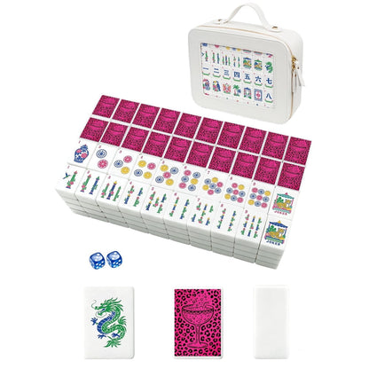 American Mahjong Game Set Pink Leopard and Champagne Design for Club and Family Games 160 Piece Engraved Acrylic Set with Storage Bag and Dice