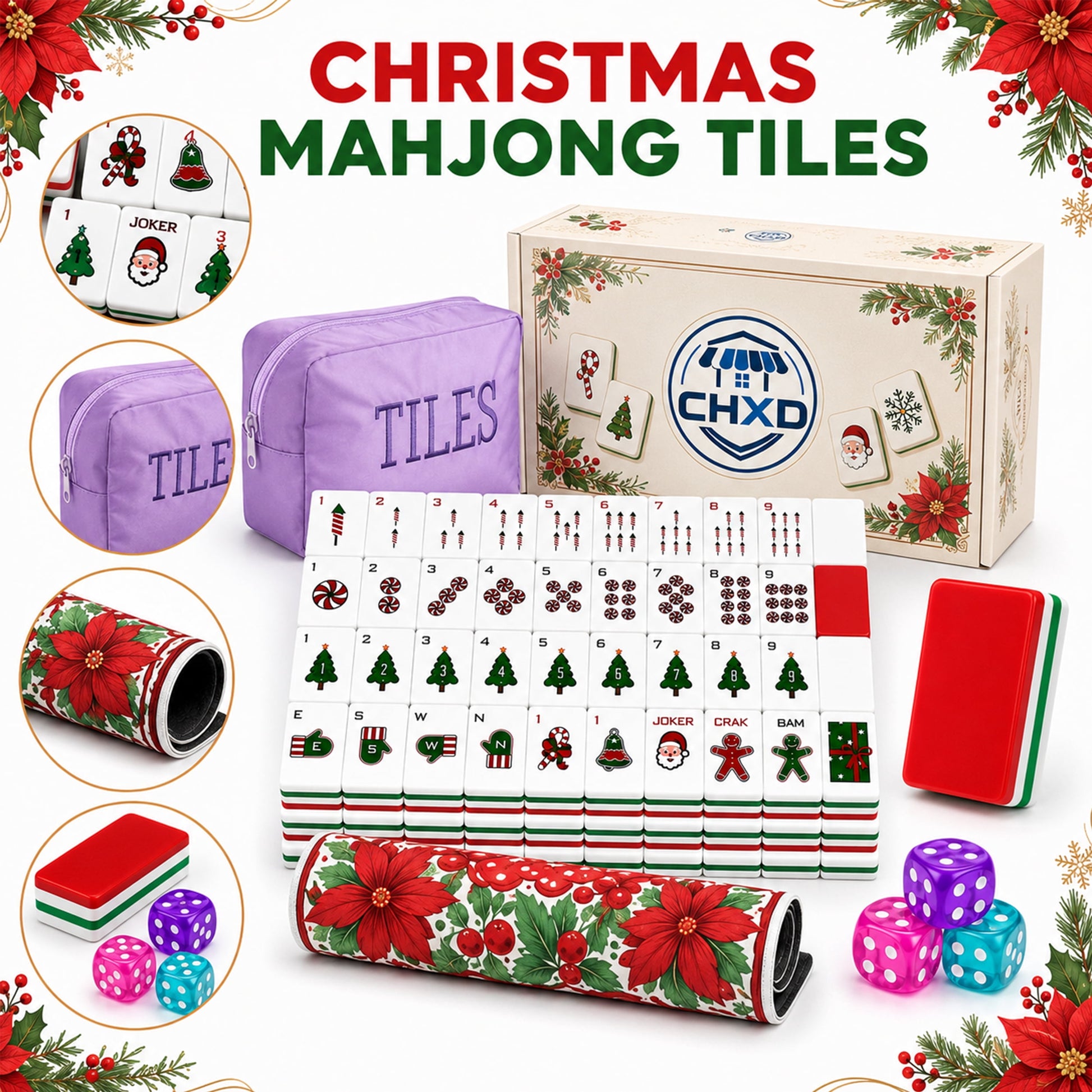 American Mahjong Tile Set Clear Halloween Design for Adult Travel Games 160 Piece Engraved Set with Mat Bag and Dice