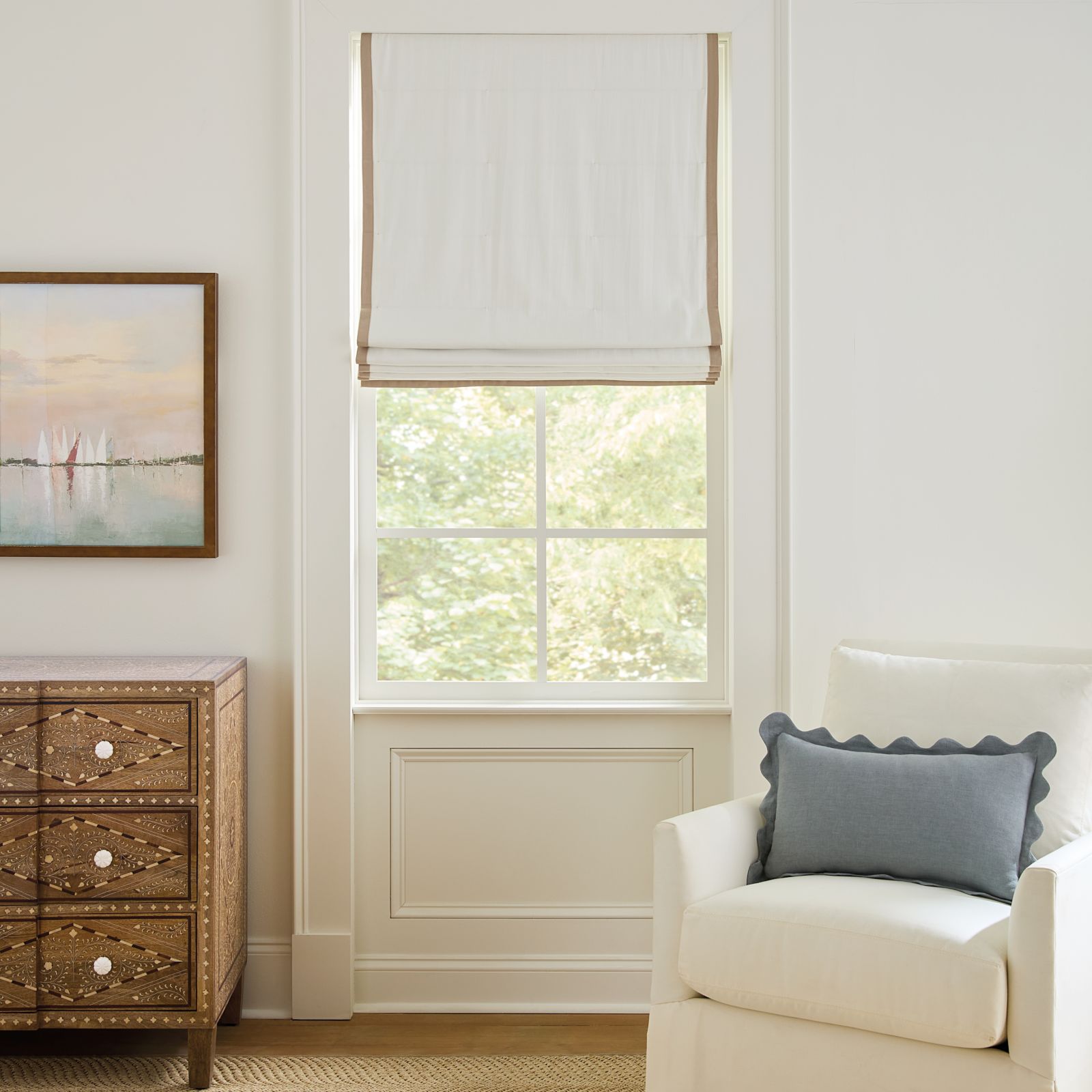 Bordered Flat Front Roman Shade - Custom