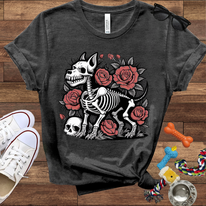 Skeleton Dog With Roses & Skull - Bella Canvas TShirt - Unique Gifts for Dog Lovers